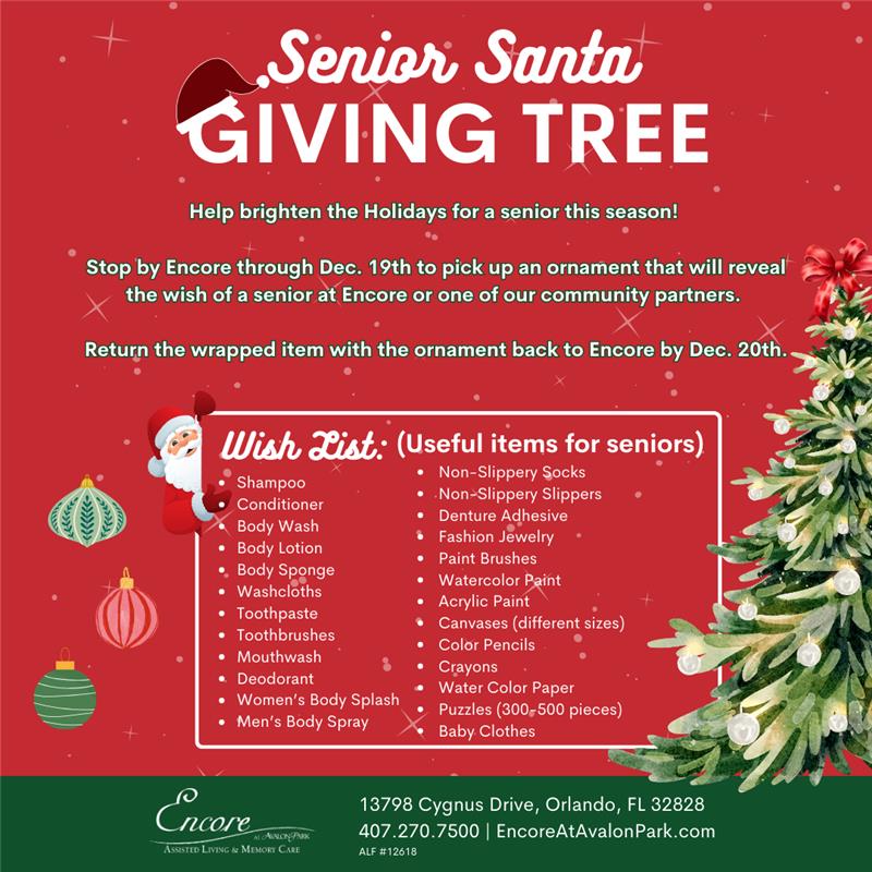 Share the Magic of the Holidays with Encore’s Senior Santa Giving Tree 